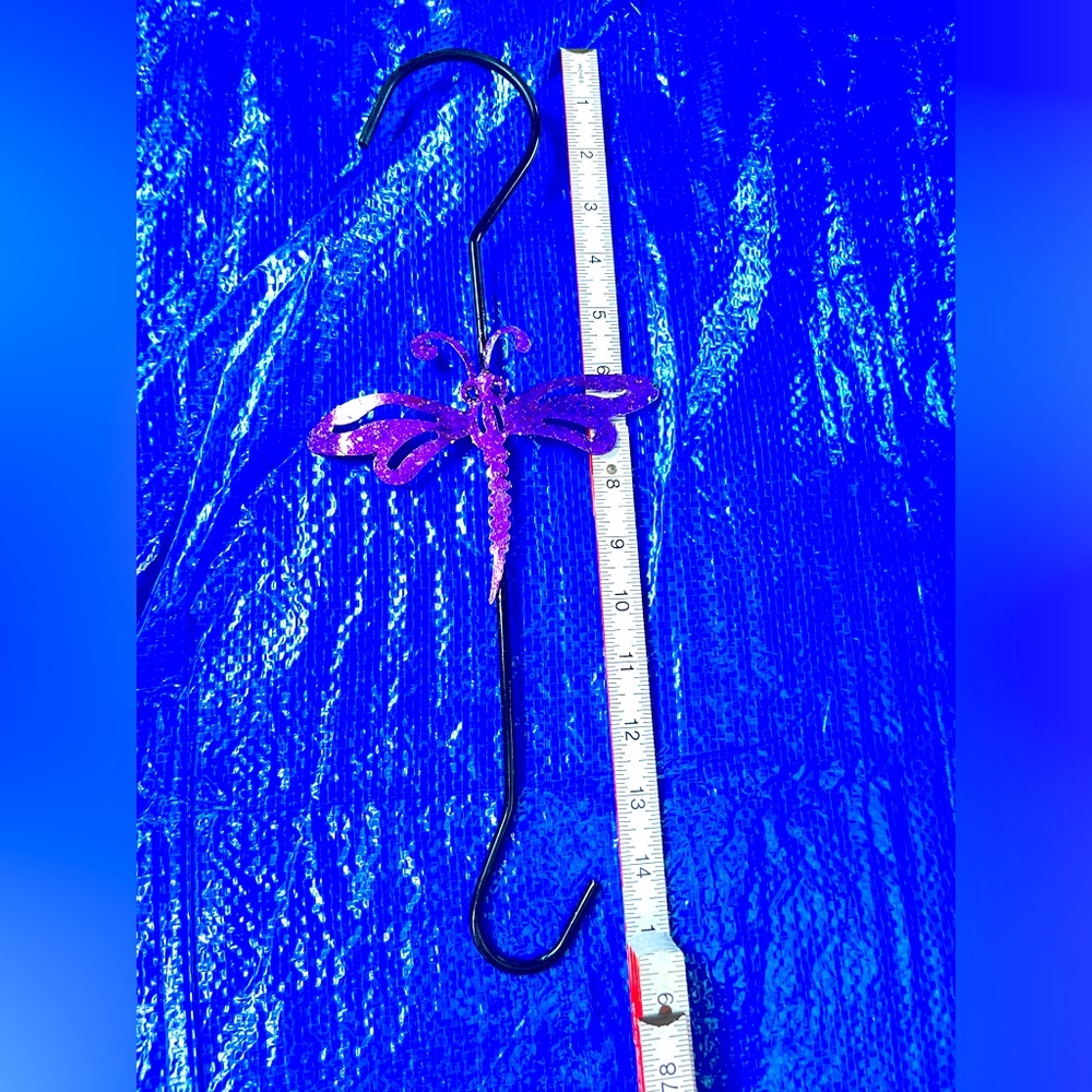 * Upcycled, Purple Glitter Metal Dragonfly Plant Hanger